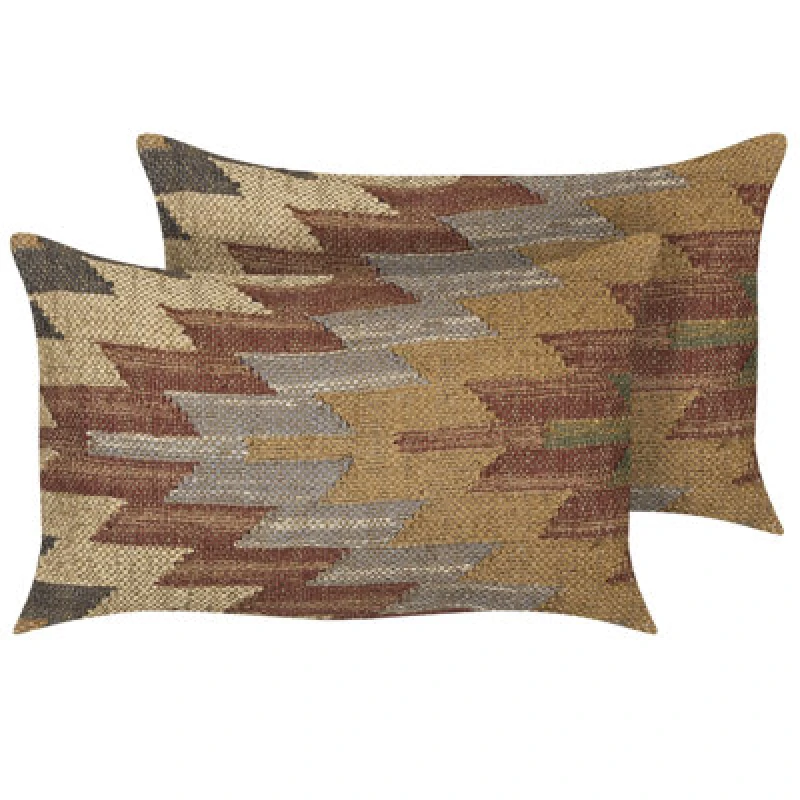 Image of Beliani Set Of 2 Decorative Cushions Deepor Jute 30 X 50 Cm Multicolour Oriental Pattern