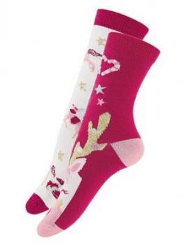 Image of Monsoon Girls 2 Pack Festive Reinicorn Socks - Red