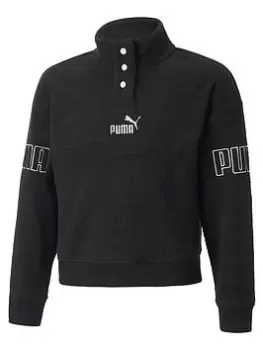 Image of Puma Girls Power Winterized Half-placket Crew Sweatshirt - Black, Size 13-14 Years, Women