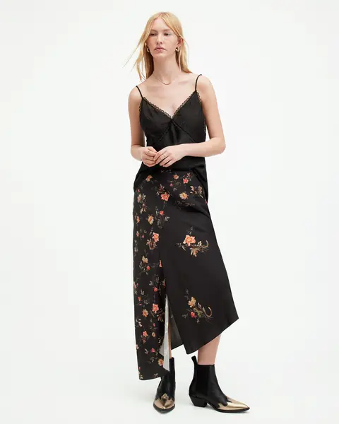 Image of AllSaints Luisa Tanana Floral Print Midi Skirt