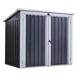 Image of Outsunny 5ft x 3ft Garden 2-Bin Corrugated Steel Rubbish Storage Shed w/ Locking Doors Lid Outdoor Hygienic Dustbin Unit Garbage Trash Cover