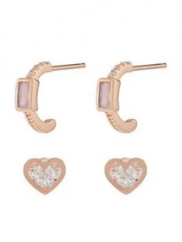 Image of Accessorize Z X 2 Baguette Hoop And Heart Stud Set - Rose Gold