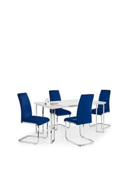 Image of Julian Bowen Positano 150 Cm Dining Table + 4 Calabria Velvet Chairs - Marble/Blue