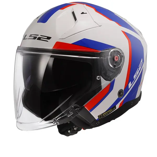 Image of LS2 OF603 Infinity II Focus White Blue Red 06 Jet Helmet Size L