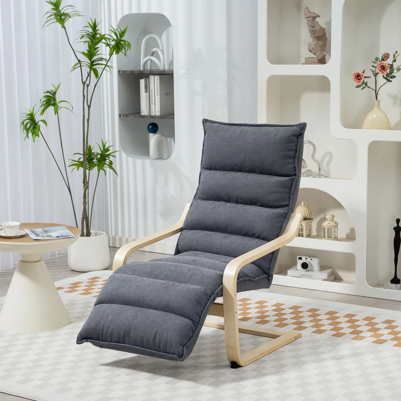 Image of HOMCOM HOMCOM Birch Wood Lounge Chair, Upholstered Velvet Chair with Footrest in Dark Grey Dark Grey One Size Unisex 5063603244139