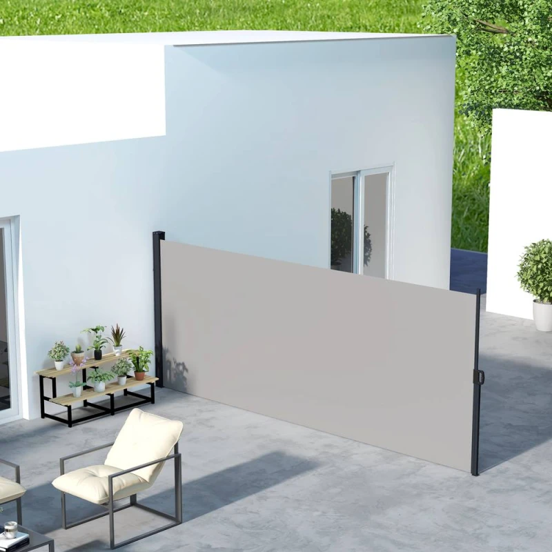 Image of Outsunny Side Awning Retractable, Privacy Screen, 400x180cm, Light Grey Light Grey