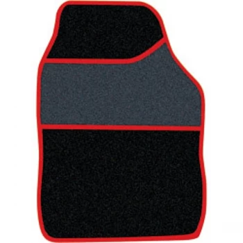 Image of Streetwize Velour Carpet Mat Sets with Coloured Binding - 4 Piece Black/Red
