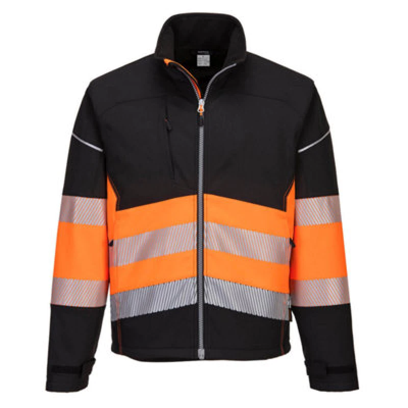 Image of Portwest PW3 Mens Hi Vis Class 1 Softshell Jacket PW375BKO4XL Colour: Black / Orange