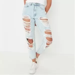 Image of Missguided Light Distress Mom Jean - Blue