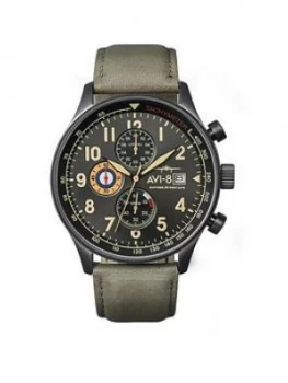 Image of AVI-8 AVI-8 Hawker Hurricane Black Date Dial Brown Leather Strap Mens Watch, One Colour, Men