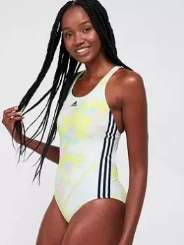 Image of adidas Printed 3 Stripes Swim Suit - Light Green, Light Green, Size 42, Women