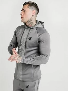 Image of SikSilk Creased Nylon Zip Through Hoodie - Grey