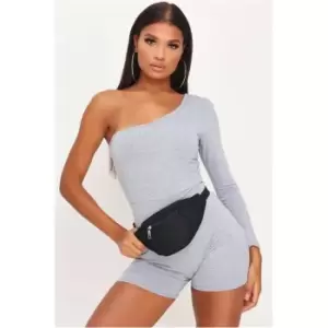 Image of I Saw It First Grey Marl Basic One Shoulder Unitard - Grey