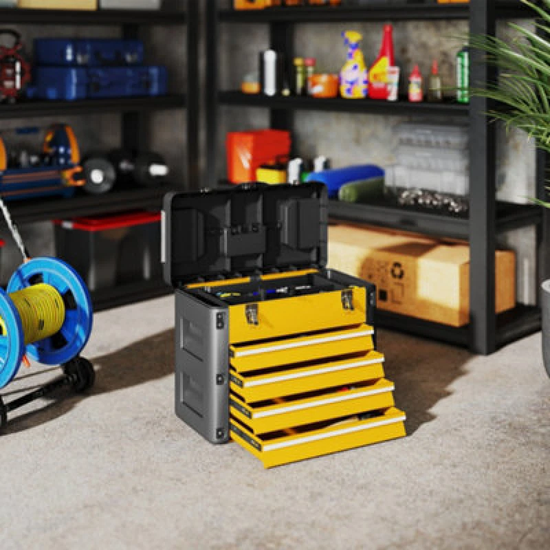 Image of HOMCOM HOMCOM 4 Drawers Large Tool Box, Steel Toolbox with Handle, Yellow Yellow One Size Unisex 5063603716605