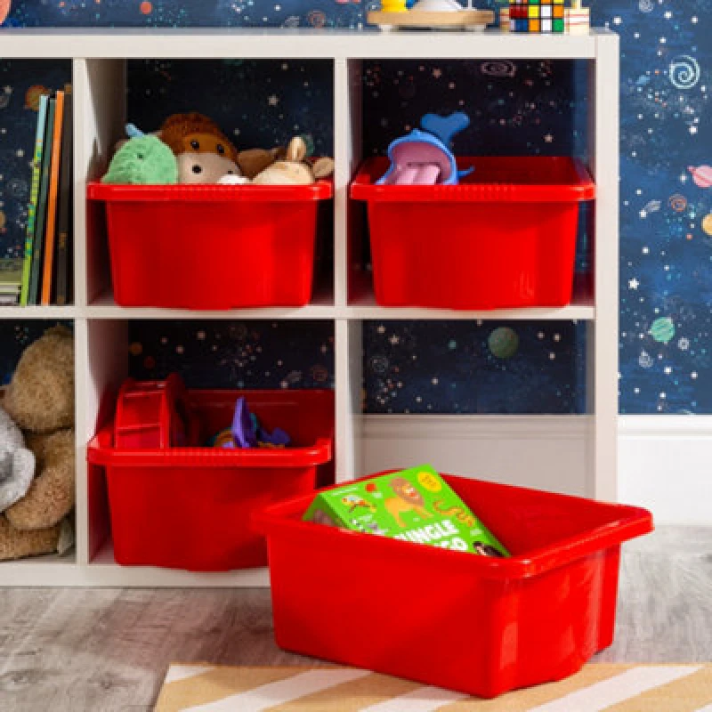 Image of Wham Stack & Store 4X 16L Plastic Storage Boxes. Ideal For Toys, Classrooms & Playrooms. Integrated Handles. Red
