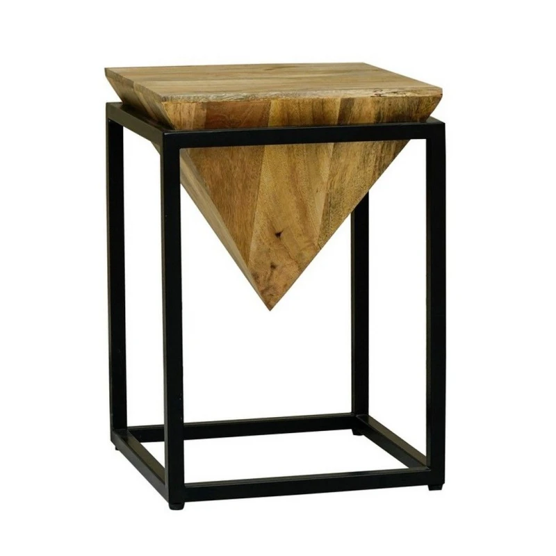 Image of Jaipur Furniture Ltd Ravi Iron Base Solid Wood Diamond Stool - Small - Mango Wood/Iron - L35 x W35 x H49cm - Light Finish in Brown Brown Unisex