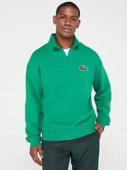 Image of Lacoste Large Croc Oversized Quarter Zip Sweatshirt - Green, Size S, Men