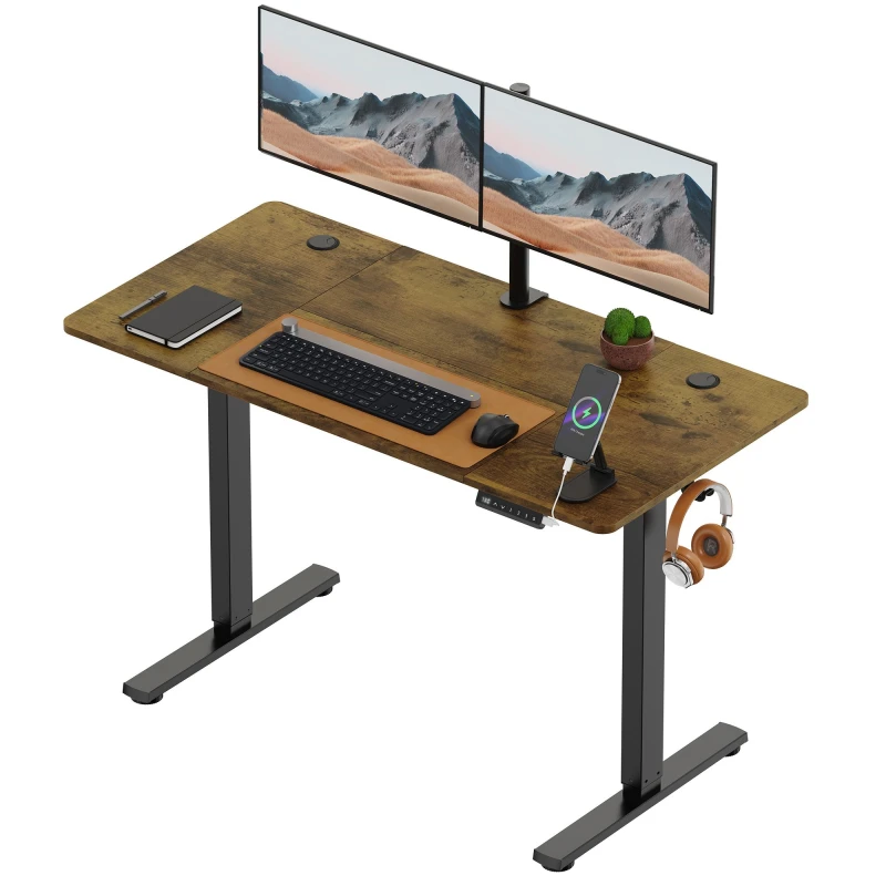 Image of Vonhaus Electric Standing Desk, Height Adjustable Sit Stand Desk, 3 Height Preset Technology, 120X60Cm, Dark Wood Walnut Effect