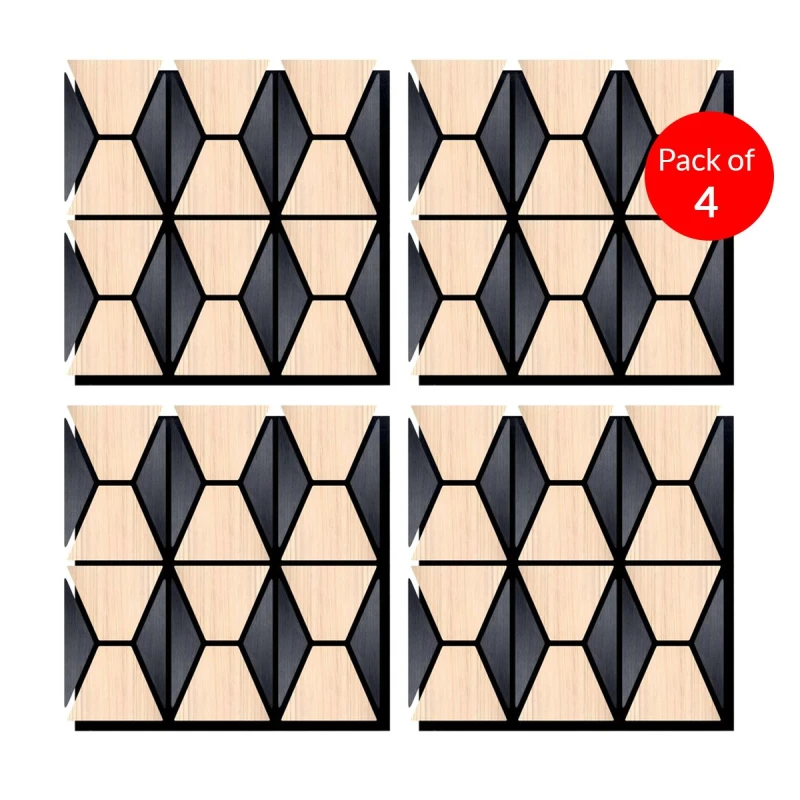 Image of ENER-J Geometric Harmony Acoustic Panel PET MDF Size 610 x 610mm (Pack of 4) in Black Unisex