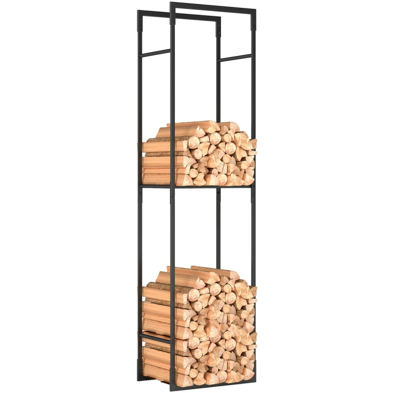 Image of Outsunny Outsunny Metal Firewood Log Holder, Firewood Rack with Adjustable Shelf