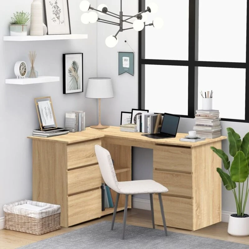 Image of vidaXL Corner Desk Sonoma Oak Engineered Wood Study Table Laptop Workstation