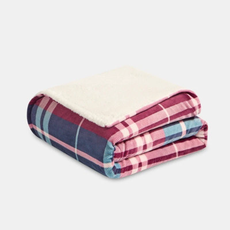 Image of OHS OHS Winsford Check Tartan Flannel Fleece Throw Ultra Soft Blanket - Burgundy Size: 130cm x160cm Burgundy 130cm x160cm Unisex 5027434227624