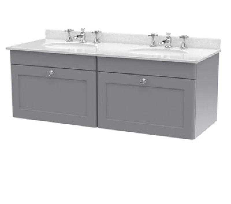 Image of nuie 1200mm Wall Hung 2 Drawer Vanity & Marble Top - Satin Grey CLC294WR6