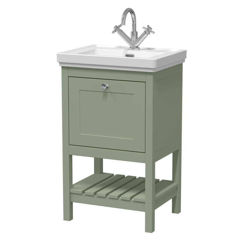 Image of Balterley Floor Standing 1 Drawer Vanity 1 Tap Hole Fireclay Basin Green 500mm Green