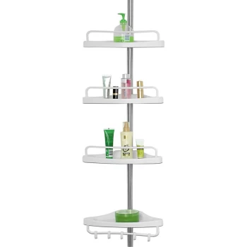 Image of Shower Rack Corner Shelf 155-304cm Adjustable Stainless Steel Telescopic Corner Shelves 4 Tier Bathroom Organiser - Deuba