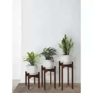 Image of Utnel Handmade Natural Solid Wood Plant Pot Holder Pot Stand Pot Organizer Decorative Plant Organizer Set (3 Pieces) - Dark - Decorotika