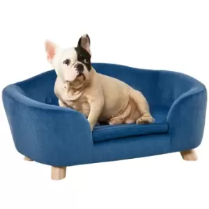 Image of PawHut Pet Sofa, Dog Bed Couch, Puppy Kitten Lounge, with Wooden Frame, Short Plush Cover, Washable Cushion, for Small Dog, 70 x 47 x 30 cm, Blue