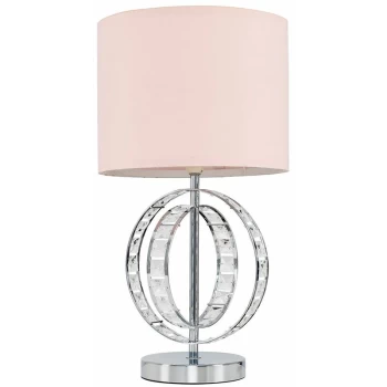 Image of Modern Acrylic Jewel Double Hoop Touch Table Lamp with a Cotton Light Shade - Pink