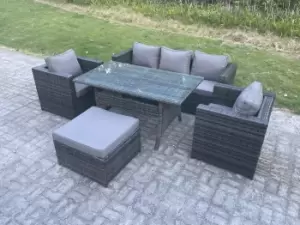 Image of Fimous 5 Seater Outdoor Dark Grey Rattan Lounge Complete Sofa Set with Large Dining Table and Big Footstool