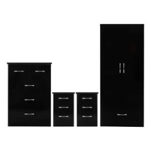 Image of Seconique Nevada 2 Door 1 Drawer Wardrobe Bedroom Set - Black Gloss