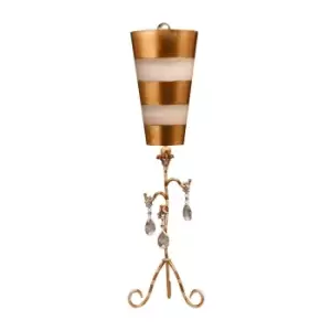 Image of Table Lamp Cream & Gold Stripes Tapered Shades Hanging Crystals LED E27 60W