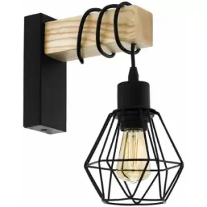 Image of Loops - LED Wall Light / Sconce Black Plate & Wood Hangman Cage 1 x 10W E27 Bulb
