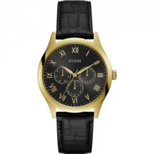 Image of GUESS Gents gold watch with Black dial.