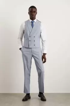 Image of Slim Fit Light Blue Puppytooth Waistcoat