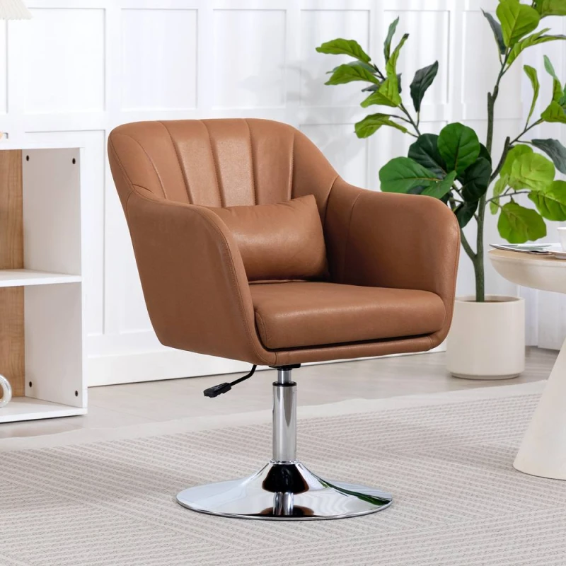 Image of Homcom Stylish Retro Swivel Tub Chair - Dark Brown, Brown 833-757V73BN