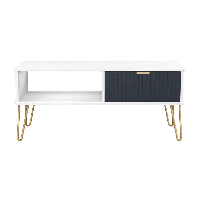 Image of Linear Ready Assembled Matt Indigo & White 1 Drawer Small Coffee Table (H)455mm (W)905mm (D)395mm
