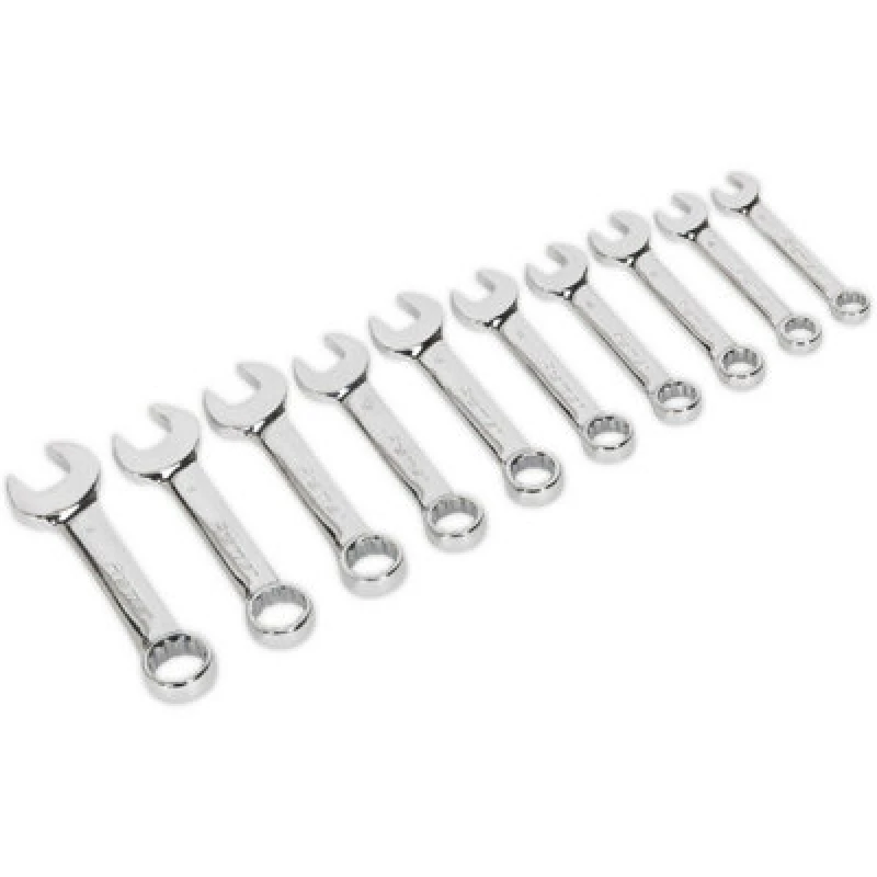 Image of Loops 10pc STUBBY Combination Spanner Set - 10mm to 19mm - 12 Point Short Handled Ring Multi