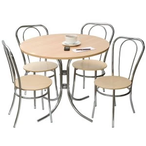 Image of Teknik Deluxe Bistro Set with a Light Wood Table and Four Chrome-Framed Chairs