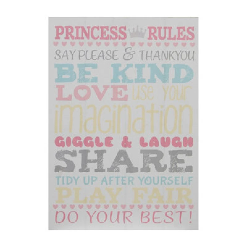 Image of Premier Housewares Kids Princess Rules Wall Plaque, Inspirational and Educational Wall Art for Kids, Vibrant Wooden Wall Plaque Multi