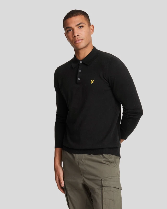 Image of Lyle and Scott Long Sleeve Knit Polo - Black S