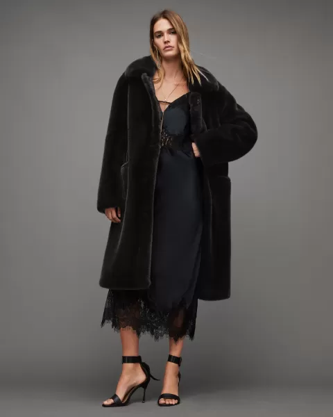 Image of AllSaints Sora Recycled Faux Fur Relaxed Fit Coat