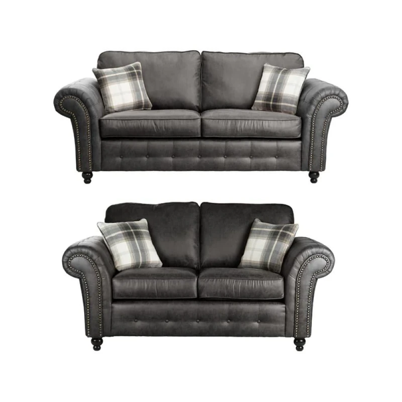 Image of LUXURY LIFE Oakley Suede Fabric Sofa Set Charcoal