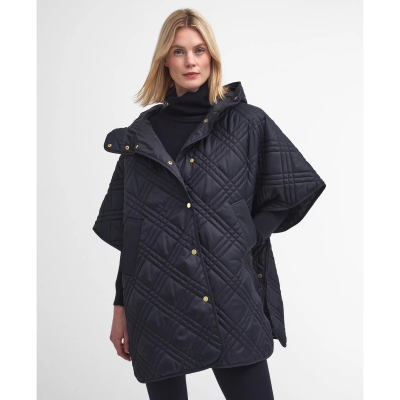 Image of Barbour Astor Quilted Cape - Black 14