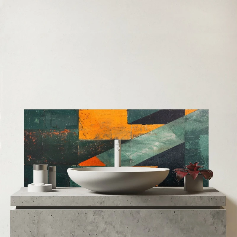 Image of Warren Reed - Designer Dynamic Angles Glass Bathroom Splashback Multicolor Unisex
