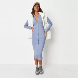 Image of Missguided Sleeve Button Down Midi Dress - Blue