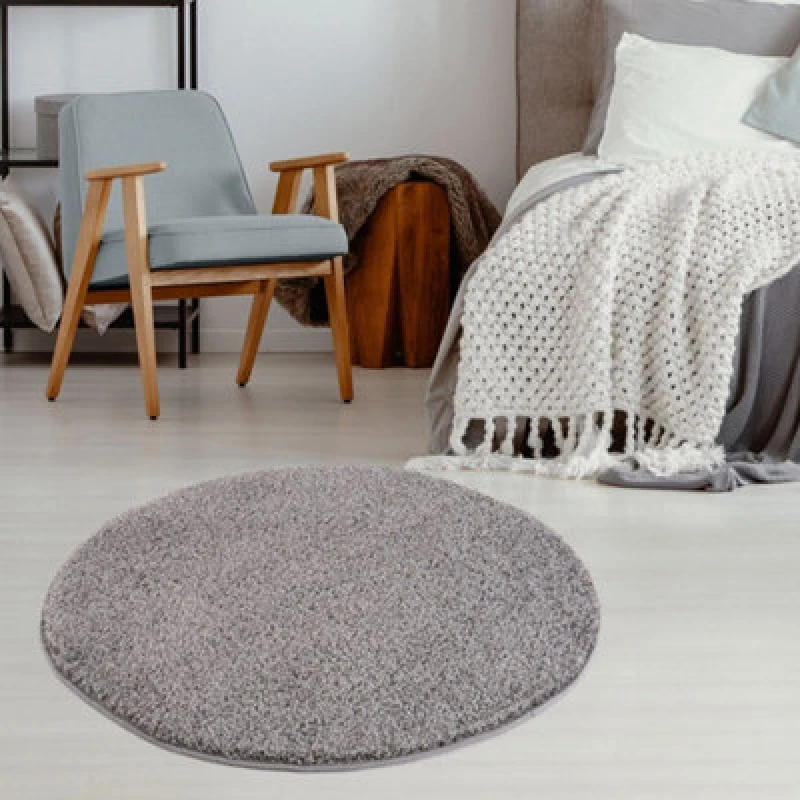 Image of THE RUGS Shaggy Rugs Grey Living Room Rug - Soft Fluffy Thick Carpet For Bedrooms & Kitchen Easy To Clean Home Decor Rugs Size: 120cm diameter Grey